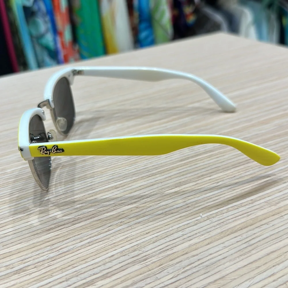 Yellow and White Ray-Ban Sunglasses with Yellow Mirrored Lenses